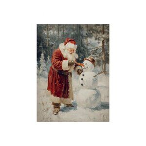 Christmas Winter Santa Snowman Unframed Canvas Wall Art  16" X 20"